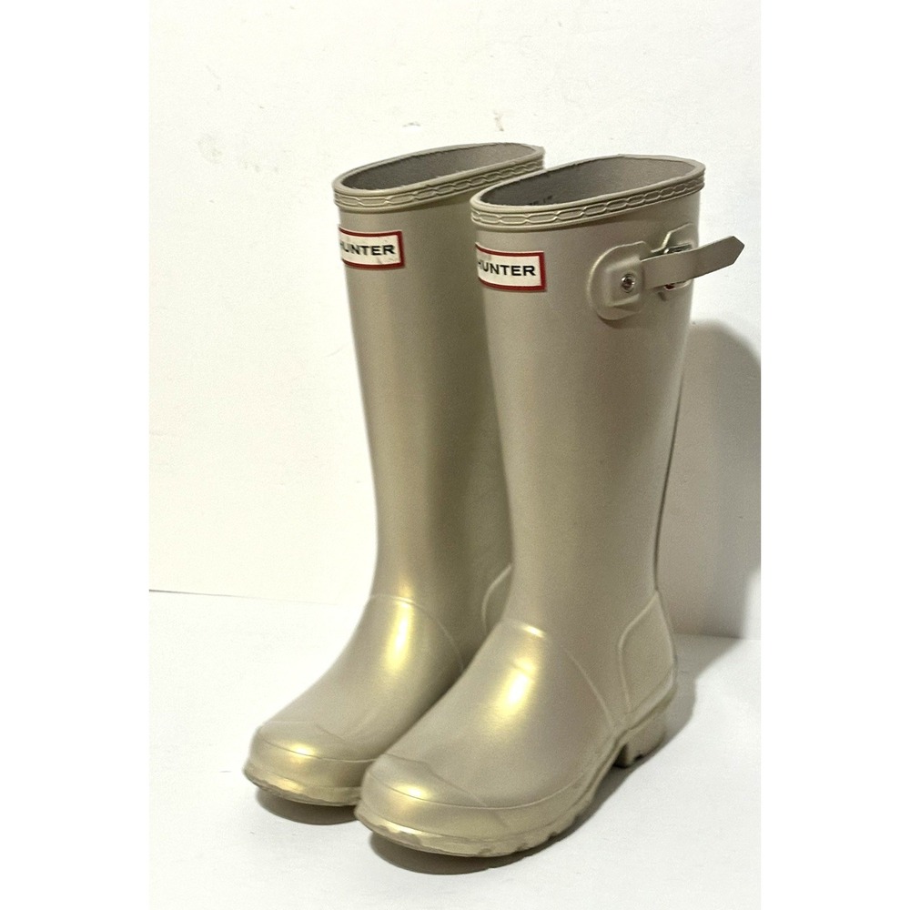 HUNTER Youth Kids Silver Metallic Rubber Rain Boots Size 3 Boys, 4 Girls
